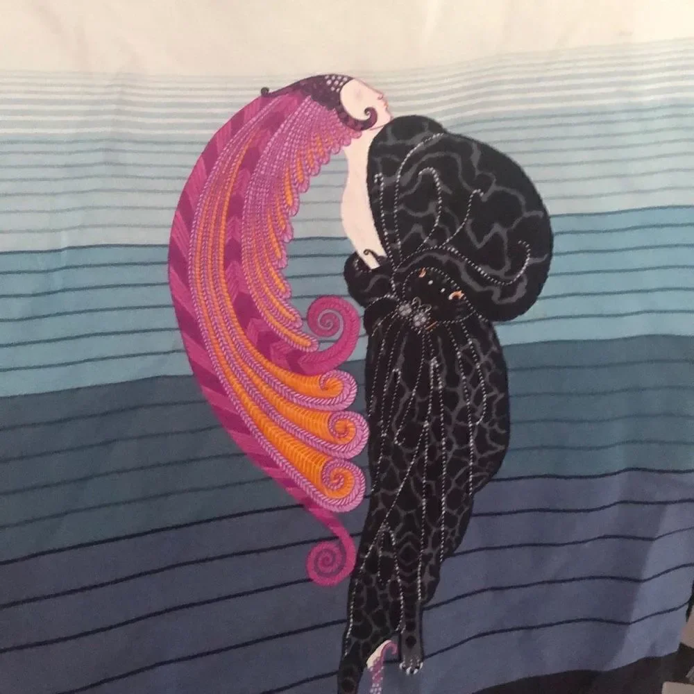 Vintage Erte Silk scarf, beauty and the beast ombré blue￼